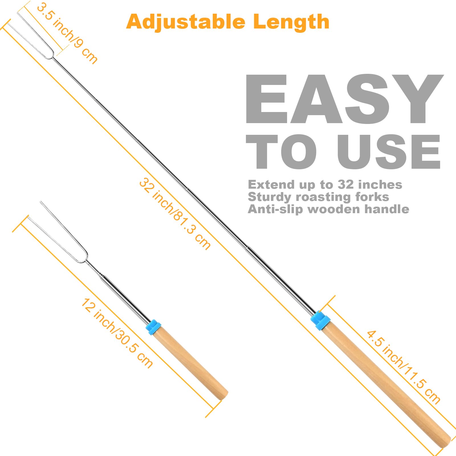 5 Pcs Marshmallow Roasting Sticks For Fire Pit Long 32Inch, Smores Sticks Skewers, Smores Kit For Fire Pit, Premium Telescoping